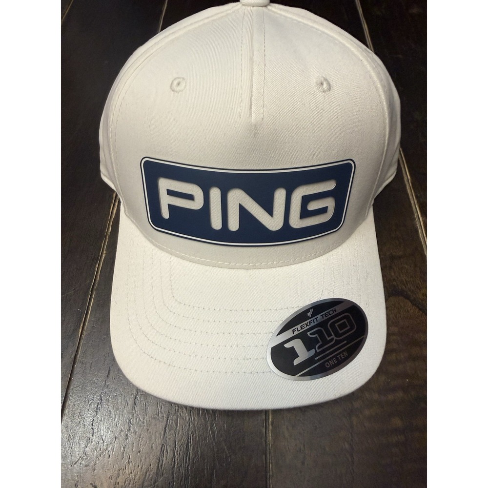 PING Golf Hat White Navy Flexfit Tech 110 Snapback Cap NEW Unworn